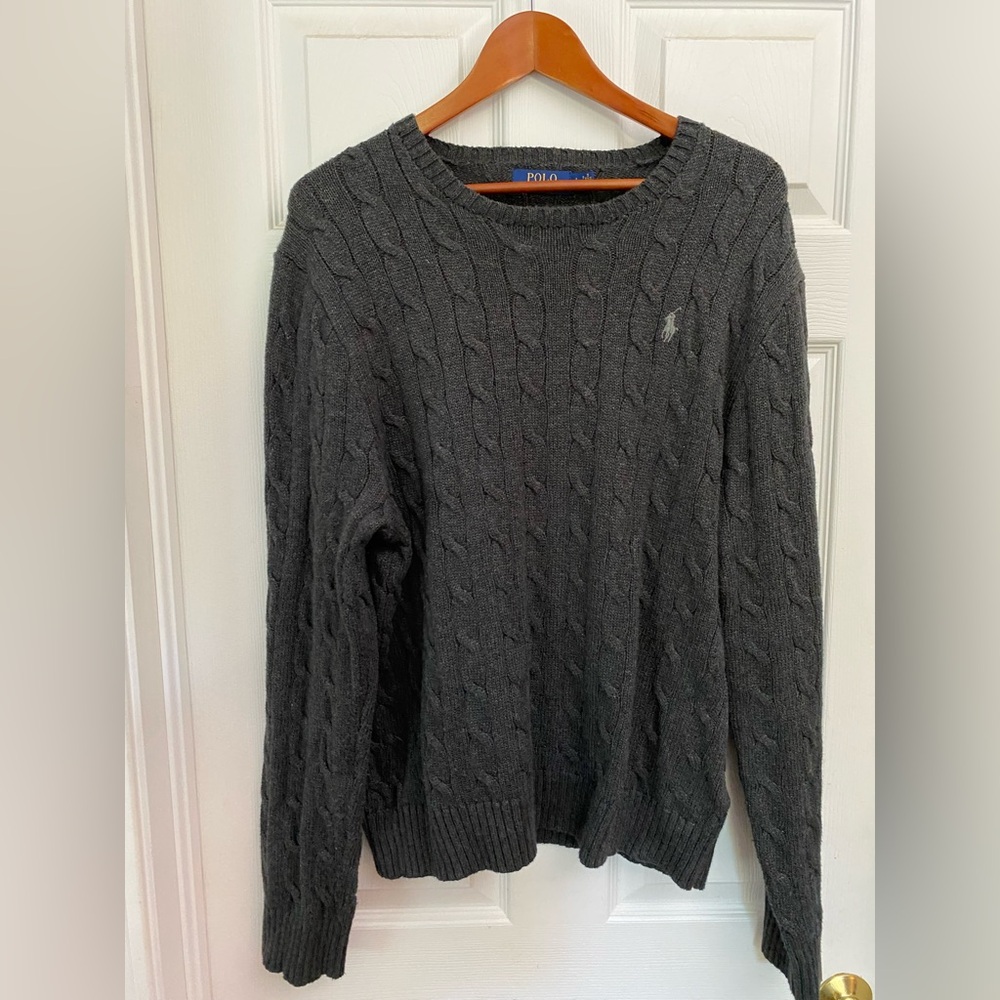🏇 Ralph Lauren Men's Charcoal Cable Knit Sweater